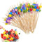SGERUFZ 100 Pcs Palillos de Cóctel Bambú Decorativos para Frutas Tartas Bodas Pinchos Bonitos en Forma de Corazón