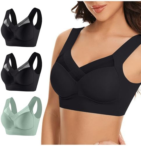 Hatme Haltungskorrektur BH Original 3er-Pack - Damen Ohne Bügel Comfy Rücken BH - Soft Nahtloser Sexy Komfort in Übergröße - Crop Top für Alltag