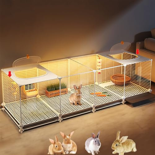 Kaninchenkäfige für den Innenbereich, Verschlüsselter Kaninchenstall mit Panorama-Oberlicht, Verschlüsseltes Design, Extra Großer Platz, Einfache Reinigung(145x35x42cm)