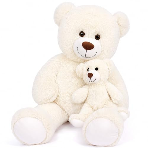 Yeqivo Ours en Peluche Géant 100cm - Mère avec Bébé pour Enfants, Petite Amie, Fête des Mères, Saint-Valentin (Blanc)