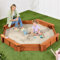 Best Choice Products Großer achteckiger Holz-Sandkasten für Kinder mit Abdeckung mit 4 verstärkten Bänken, 8 Sitzen, XL-Sandkasten, Bodenauskleidung – Braun