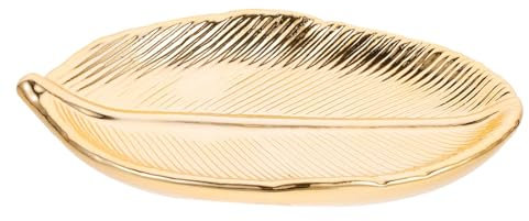 Ceramic Leaf Shape Trinket Dish Jewelry Tray Gold Cosmetic Trays Key Bowl Ring Dish Jewelry Holder Sparkling Decorative Tray Entryway Storage Home Decoration Ornaments(Gold)