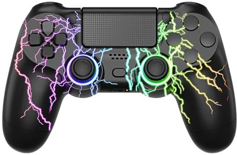 RCCBOOST RGB Wireless Controller für PS4, 1000mAh Akku mit hoher Kapazität Controller kompatibel mit PS4/PRO/SLIM, 2024 Neuer Controller mit Dual Motoren Vibration, Sechs Achsen Gyroskop (RGB Thunder)
