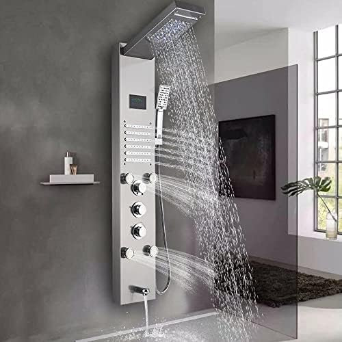 Brushed Nickel LED Rainfall Shower Panel Tower Faucet Massage System Body Jets