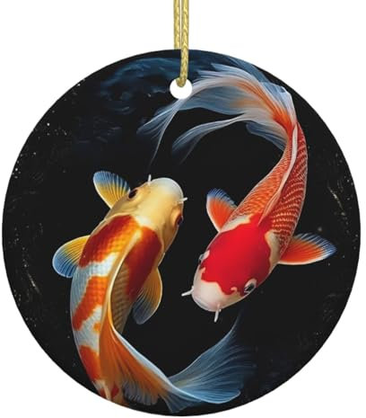 Weihnachtsbaumschmuck, weiße Keramik, hängende Accessoires, japanische Yin-Yang-Koi-Fische, Weihnachtsbaumschmuck, Kugel, Heimdekoration (runde Form)