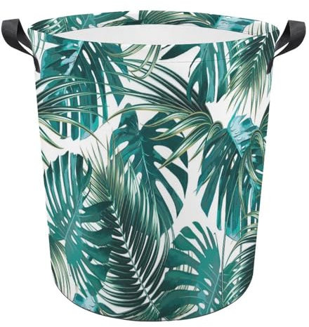 Cmagnifico Panier à linge, panier à linge en feuille de palmier et monstera, panier à linge avec poignée