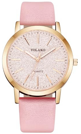 OFFCUP Damenuhr, Damen Analog Quarz Uhr mit Leder Armband, Uhren Damen Einfache Business Klassische Armbanduhr Lässig Quarzuhr Kleideruhr, 3 Zeiger, 39 mm Gehäusegröße -Rosa