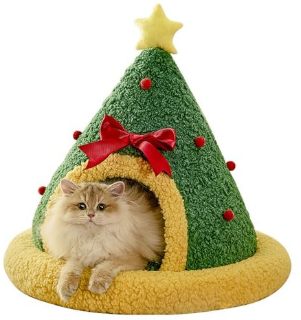 Bettmatte für Haustiere Weihnachtskatzekatzenbett Flauschig, Katzenkorb Katzenkissen KuschelhöHle Katze Katzenkorb Donut-Kuschelbett,Katzenhaus Indoor Hundebett Kleine Hunde (M, Christmas tree)