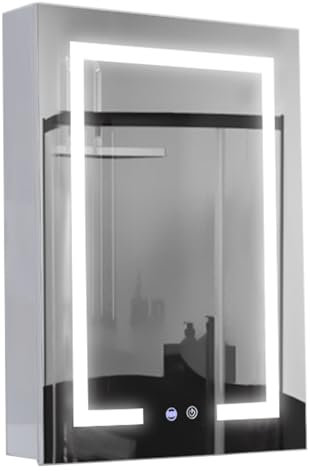 Warmiehomy Bathroom Mirror Cabinets with Lights,500x700mm 3 Color LED Illuminated Bathroom Mirror Cabinet with Shaver Socket Touch Switch Demister Pad