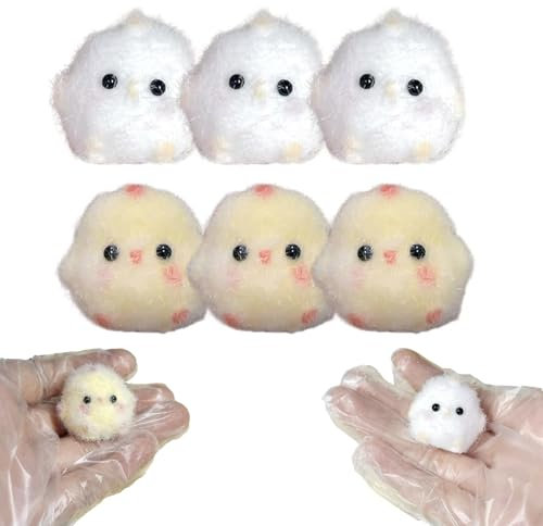 6 Pcs Taba Squishy Toys, Mini Chick Stress Relief Taba Squish Toy, Yellow and White Bobo Chicken Mini Toys, Stress Relief Toys, Cute Stress Relief Toys, Stress Relief Fidget Toys for Adults Gift
