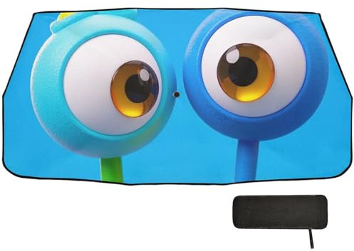 Parasol de caricatura con ojos grandes y bonitos ojos azules para coche, plegable, reflectante, protector solar para parabrisas