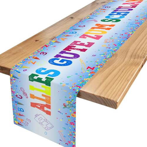 Tischläufer Einschulung Deko, Blau Tischdecke Schulanfang, Alles Gute Zum Schulanfang Tischdeko, Geschenk Zuckertüte Schulkind Party Deko für Jungen, 180 x 35 cm