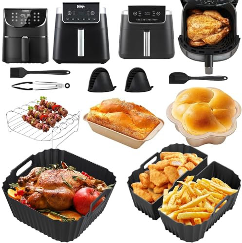 Moule Silicone Air Fryer 19-23cm Accessoires Air Fryer pour Philips 6,2L NA230, Russell Hobbs 8L/8,3L, Moulinex 6,5L-7,5L, Ninja/Cosori/Cecotec Air Fryer Accessoires,Réutilisable accessoires air fryer