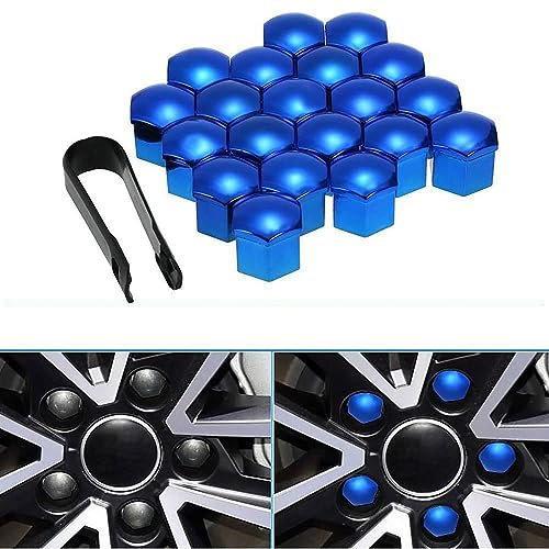 MARXAN 20 Pcs Cache Ecrou Voiture pour Audi A5 Cabriolet B9 2016-2023, Capuchons D'écrou de Roue Hexagonal Plastique Cache-écrous De Roue Anti-poussière avec Outil Demontage,D/Blue-17mm