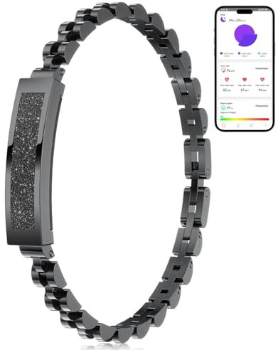 LIGE 2025 Smart Armband Damen Edelstahl Ohne Display, 3ATM Wasserdicht Schwarz Elegant Schlank Schmuck Armkette mit Herzfrequenz/Schlafmonitor/SpO2 Schrittzähler Armbänder Kalorie für iOS Android