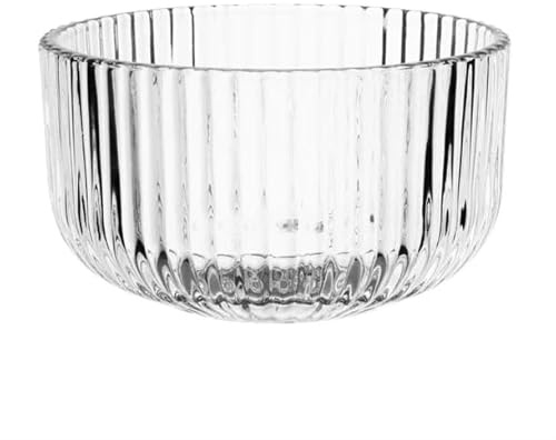 Olympia Round Ridged Glass Snack Bowl 316ml 105x60mm, Pack of 6 | Ridged finish catches the light beautifully, providing an elegant backdrop for serving small snacks in commercial venues.