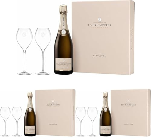 Louis Roederer Champagner Roederer Collection Genuss zu Zweit - Geschenkset 1 Flasche + 2 Gläser - Nachfolger Brut Premier Champagner (1 x 0.75 l) (Packung mit 3)