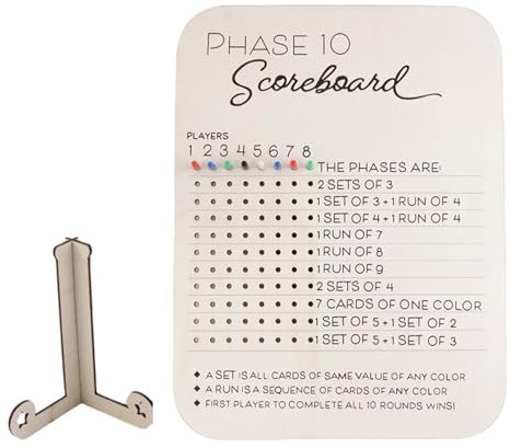 ULIJTH Leichte Gewichtsbewertungsbrett Holz Phase 10 Anzeigetafel Phase 10 Score Board Mit Farbigen Stiften Für Tischspiel Dauer