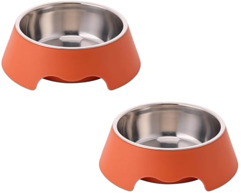 Dog Bowls, Stainless Steel Cat Dog Water Food Bowl,Puppy Feeding Bowl,Removable & Non-Skid and Non-Spill Small Dogs and Cat Feeder Bowls 2pcs/set (Orange Red, S)