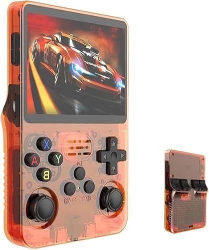 Consola de juegos R36S retro de mano con 128G integrado más de 21000 juegos clásicos, sistema Linux de código abierto, pantalla IPS de 3.5 pulgadas, reproductor de video portátil de bolsillo (naranja)