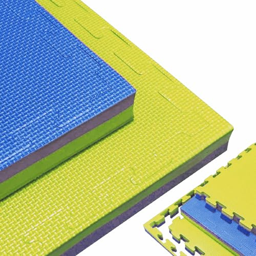 G5 HT SPORT [Pavimentazione Ad Incastro Antiscivolo EVA 100x100x2Cm] Kit 2/4/6/9/10Pz Piastrelle Palestra Reversibili Per Home Gym Dojo Mattonella pavimento gommato (GIALLO/BLU, 4 PZ (100*100*2CM))