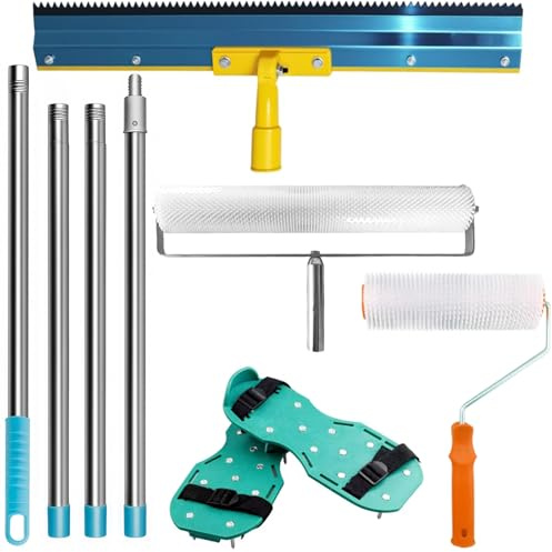 Multifunktions Bodenbeschichtung Werkzeug set – Enthält Abnehmbarem 1,6 m Langem Verlängerungsgriff, Farbroller, Nagelschuhe und Edelstahl-Schaber, für Epoxidharz und Ausgleichsmasse