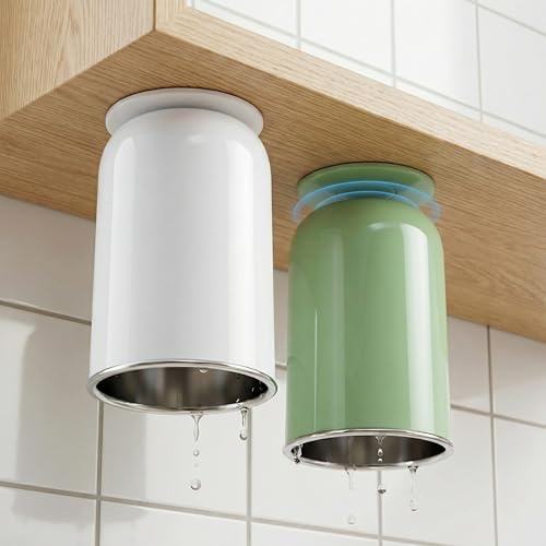 ASOUUNLD 2Pcs Zahnputzbecher 350ml Magnetischer Mundspülbecher Zahnbürstenbecher Edelstahl Zahnbürstenhalter Ohne Bohren Zahnbecher für Badezimmer und Reisen(Weiß & Grün)
