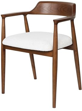 Generisch Holz Armlehnenstuhl mit Polster – Eleganter Wohnzimmer Sessel in Weiß & Walnuss Design | Stabile Massivholz-Konstruktion | Für Wohnzimmer, Essbereich & Homeoffice
