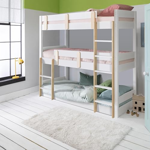 Noa and Nani Una Triple Bunk Bed Triple Sleeper in Classic White & Pine