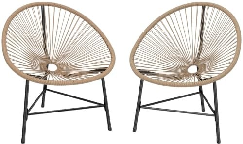 Outsunny 2 Stück Gartensessel Acapulco Polyrattan, dreieckige Struktur aus Stahl, Gartenstuhl für Strand, Balkon, Terrasse, Belastung 120 kg, 72 x 68 x 81 cm, Natur