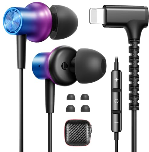 iMangoo 90° Angled for Lightning Headphones Wired Earbuds Purple