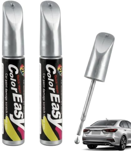 2 Stück Lackstift Auto Satin Metallic Silber, 12ml Reparatur Lack Pinsel | Autolack Kratzer Reparatur Stift mit Präzisionspinsel, Schnelltrocknend Autokratzer Reparaturmittel für Auto Motorrad Fahrrad