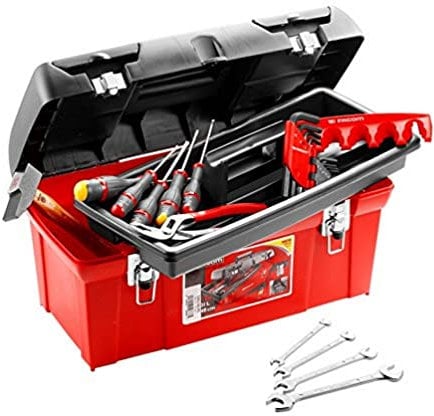 FACOM - Caisse à Outils BP.C19 + 20 Outils - TBX1M.PB - Boîte Résistante aux Chocs des Chantiers - Matériau Polypropylène Robuste et Durable - Convient pour une Utilisation Professionnelle