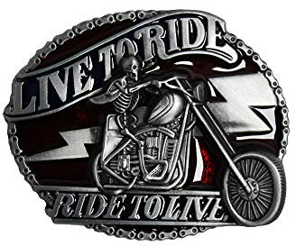 eeddoo® Gürtelschnalle Skull - Live to Ride - Ride to Live - Totenkopf Buckle (Buckle für Wechselgürtel für Damen und Herren | Belt Frauen Männer Oldschool Rockabilly Metall Biker Western Trucker)