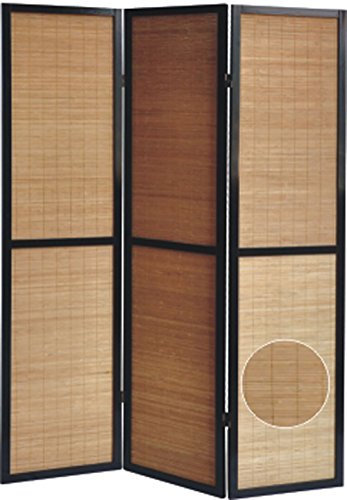 Paravent en bois noir et bambou de 3 pans -PEGANE-