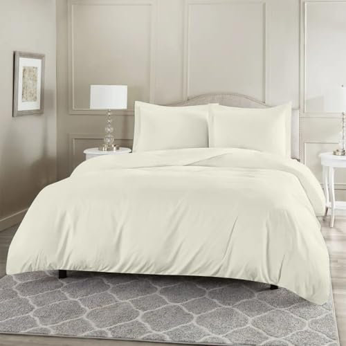 Rohi® Cream Double Duvet Cover Set - Premium Polycotton Percale Quilt Cover with Pillowcases - Breathable-Button Closure - Hypoallergenic Super Soft Bedding Set (Double, Cream)