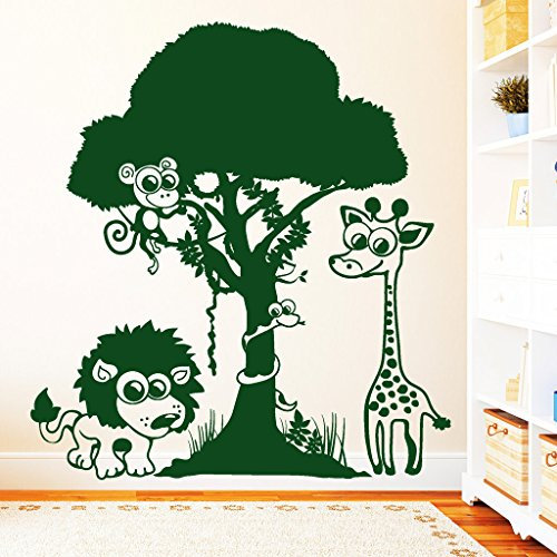 Wandtattoo Loft „Dschungeltiere“ / Löwe/Giraffe/Affe/Schlange/Aufkleber / 54 Farben / 3 Größen/gelbgrün / 100 x 108 cm