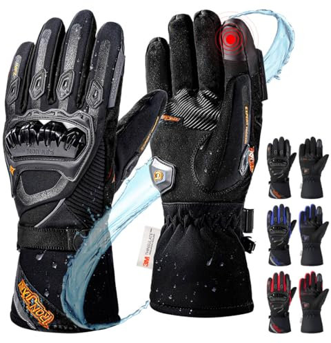 IRON JIA'S Winter Motorradhandschuhe, Wasserdicht Winddicht Leicht und Warm Touchscreen Handschuhe für Motorrad, Wandern und andere Outdoor-Sportarten,Mann und Frau-Schwarz-XXL