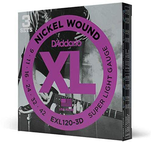 D'Addario Corde Chitarra Elettrica - EXL120-3D - Set Corde per Chitarra Elettrica per Ferita Nichel - 6 Corde - Super Leggero, 09-42 - 3-Paccetto