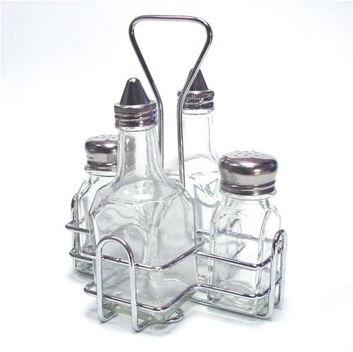4 Bottle Holder With 2 x Oil Vinegar Bottle and 2 x Salt Pepper Shaker