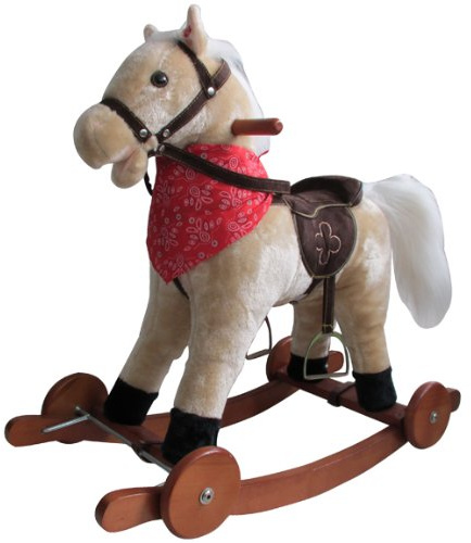 SCHAUKELPFERD MIT Sound UND Rollen Farbe BEIGE 74x30x64 cm