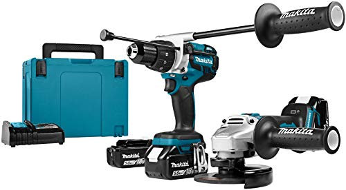 Kit combo trapano avvitatore c/percussione smerigliatrice angolare brushless 18V 3 batterie da 5Ah Makita DLX2157TJ1