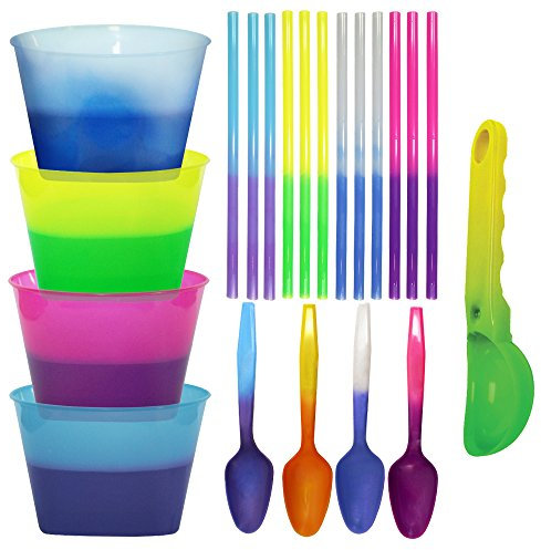Ice Cream Kit - 4 bowls, 4 spoons, 12 straws, 1 scoop