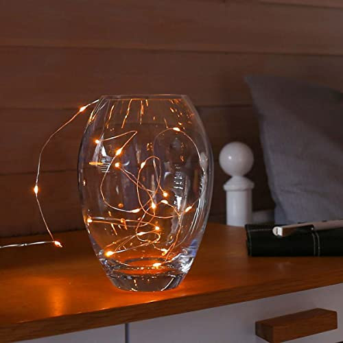 Battery Operated Wire Fairy Lights – 2M Indoor & Outdoor Lighting - 20 LED Bulb with Timer (Amber)