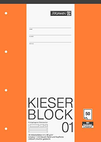 Brunnen 1042941 KIESER-Block Lineatur 1 (A4, 50 Blatt, Gelocht, 80 g/m², Klasse 1) - 3er Pack