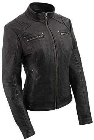 Milwaukee Leather SFL2801 Women's Racer Black Stand Up Collar Motorcycle Fashion Leather Jacket - X-Large