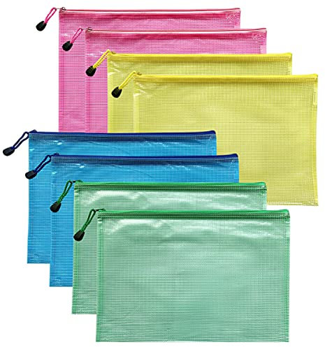 A5 Document Folder File Zipper Bags Plastic Wallets Folder Extra Thick 8PCS (A5 Zip Bag)