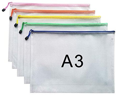 A3 Document Folder File Zipper Bags Plastic Wallets Folder Extra Thick (A3-5PCS)