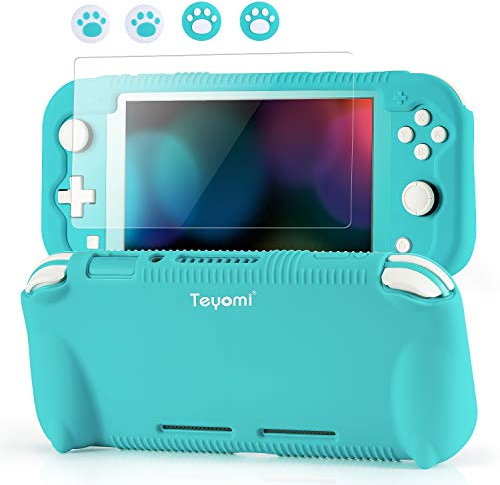 Teyomi Hülle für Nintendo Switch Lite Silikon Schutzhülle mit Schutzfolie, 4 PCS Joystick Kappen und Spiel Kartensteck Plätze, Case Skin mit Standhaft, Stoßdämpfendem und Kratzfestem Design (Blau)