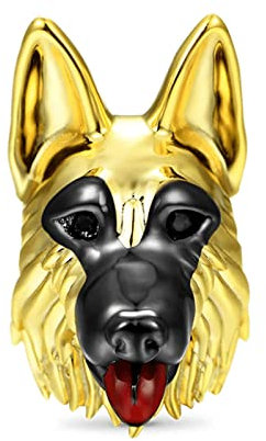 GNOCE Deutscher Schäferhund Charms Perle Sterling Silber 18 Karat vergoldet Tiere Charms Bead Fit Armband/Halskette Haustiere Charm für Frauen Herren